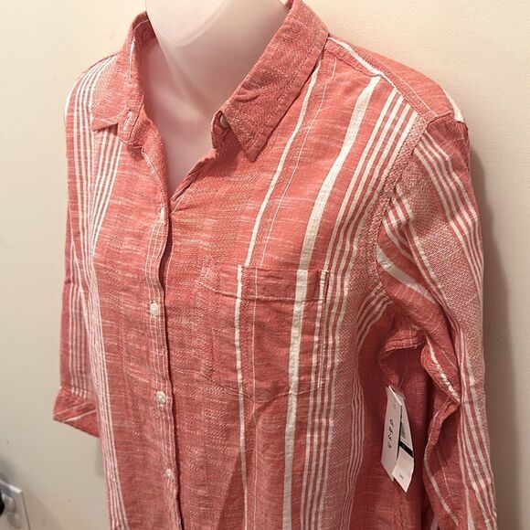 Dash Coral 3/4 Sleeve Roll Tab Button Front Woven Shirt Small S NWT - Picture 2 of 6